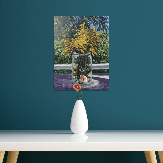 Yellow Flowers in a Glass Jar