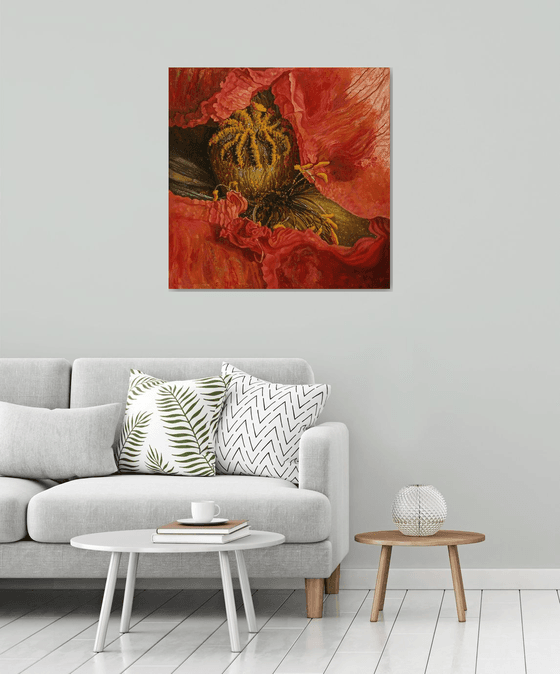 33.5" Red Poppy, Floral Art