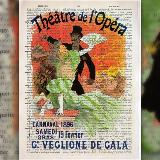 Théâtre de l'Opéra - Carnaval 1896 - Collage Art Print on Large Real English Dictionary Vintage Book Page