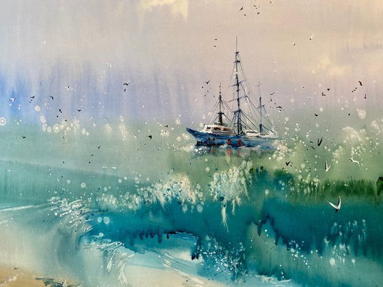 Sold Watercolor “The freshness of the sea” gift for him