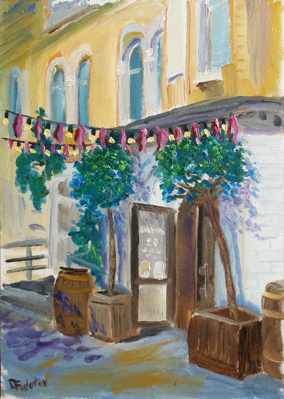 Cafe in the city, plein air painting