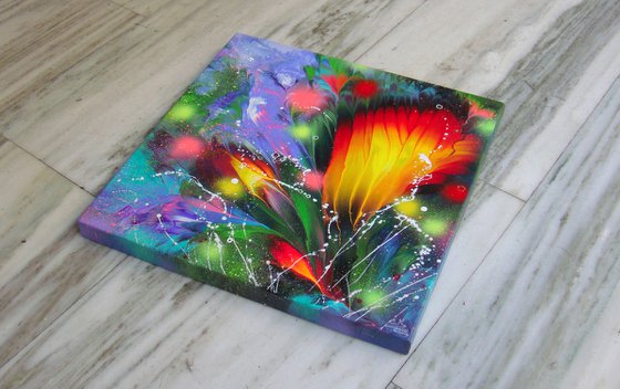 ”Evening Glow” 50 x 50 cm Abstract Floral Painting on canvas