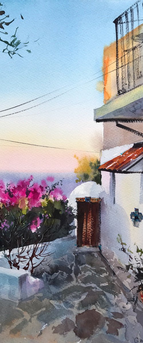 Greek village Sunrise #4 by Eugenia Gorbacheva