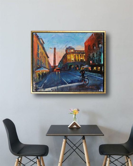 Bologna Italy Cityscape Original Oil Painting on Canvas, Impressionist City in Italy, Bologna Night Street Scenery, Bologna Downtown, Italian Landscape Wall Art