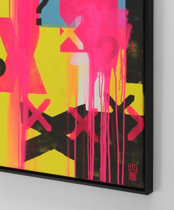 Typopop in Neon - Incl Black Frame - 95 x 95 cm - Ronald Hunter - 17M