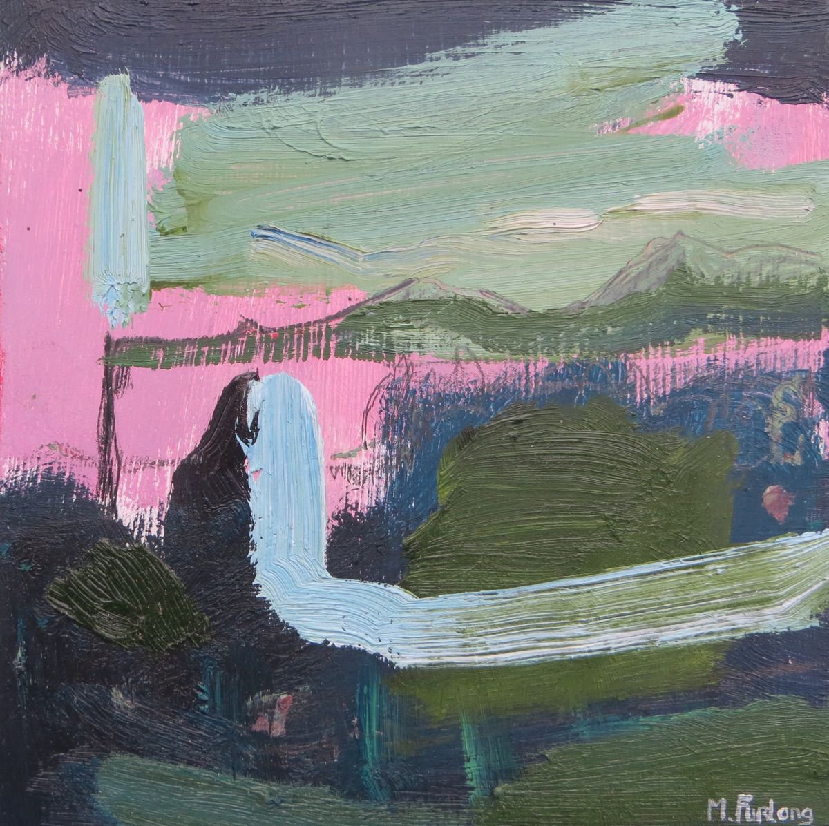 With Pink, Black And Green (Internal World Study 6) - Original oil painting on wood by Martina Furlong