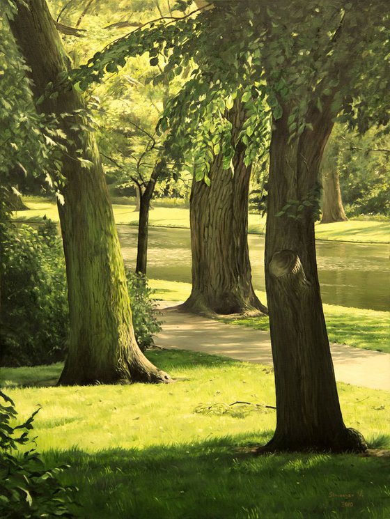 Park with three trees (Original Oil Painting)
