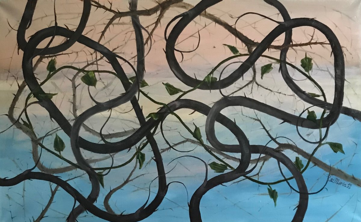 Surrealistic Botanical Oil Painting By Marina Deryagina, 31 X 20", Cyclicality, Original Artwork