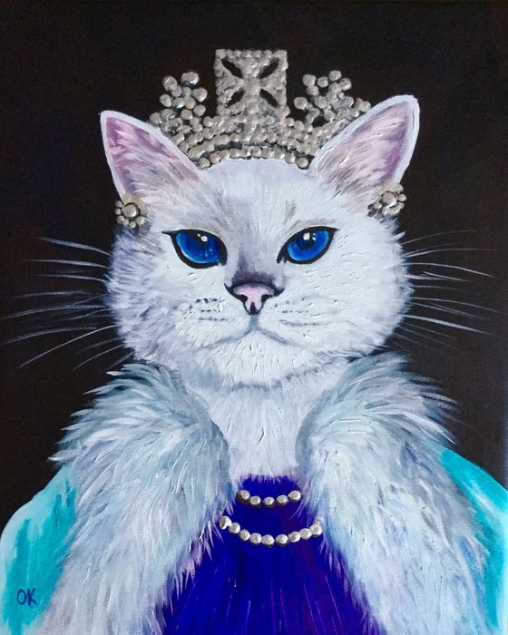 Cat La Queen FELINE ART. Painting  for cat lovers.