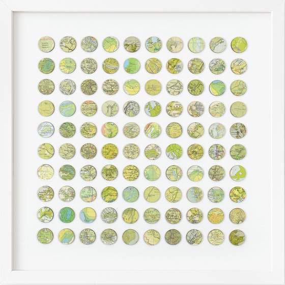 Green World Map Dots 3D Mixed Media Collage