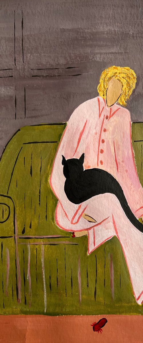 Woman Cat original painting by Halyna Kirichenko