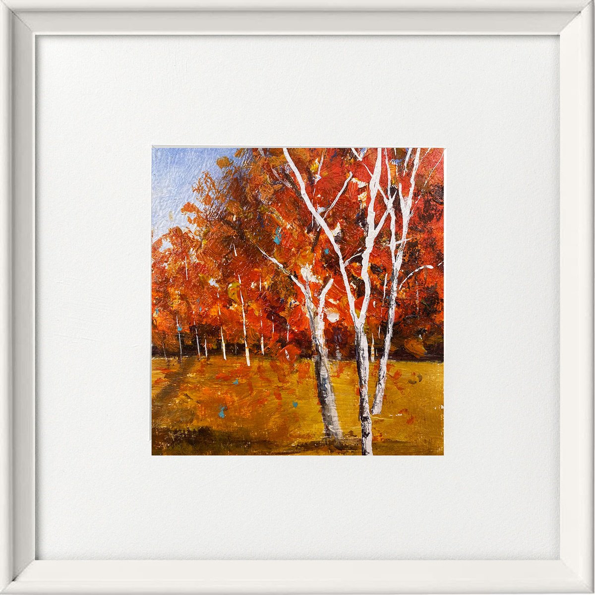 Seasons - Autumn Silver Birches in Park framed by Teresa Tanner