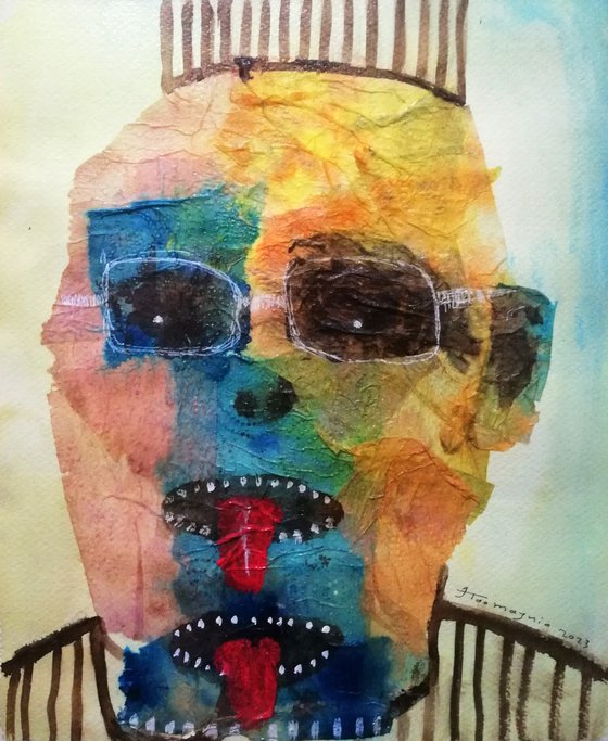 Sweet portraits from hell (The Supervising Engineer of Helll), Mixed media on paper, 30x37 cm