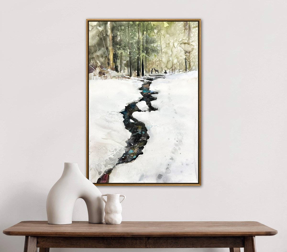 Impressionistic Landscape Watercolour By Olha Retunska, 15 X 22", Bx Creek View, Original Artwork