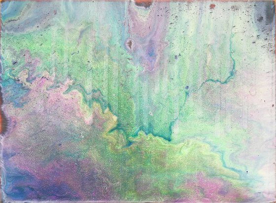 "Cosmic Rain" - Original Small Abstract PMS Acrylic Painting - 12 x 9 inches