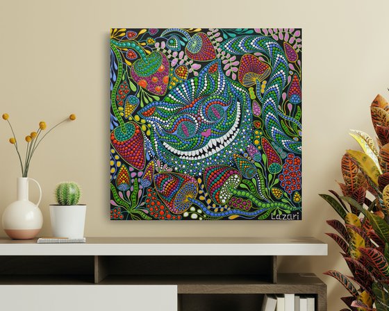 Cheshire cat with mushrooms