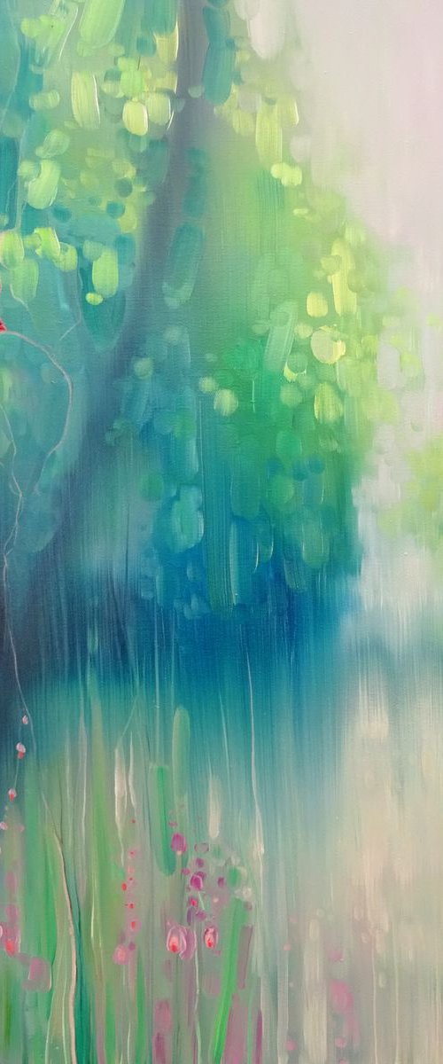 Summer Time-warp - a green landscape painting by Gill Bustamante