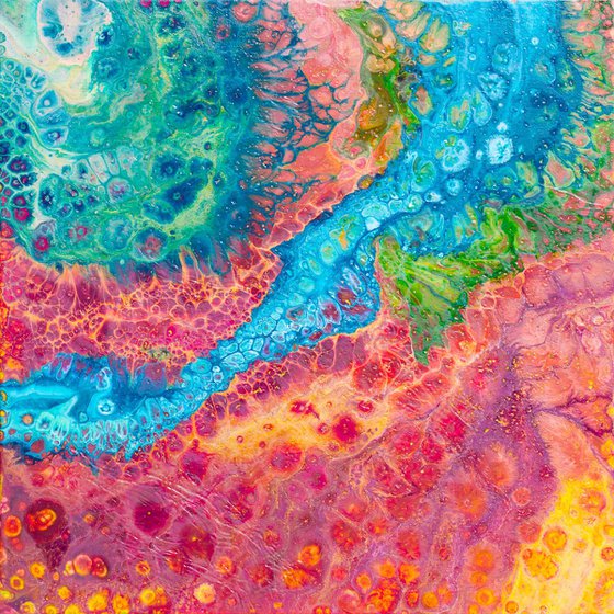 Dancing Dragons - Colourful Psychedelic Fluid Painting on Canvas