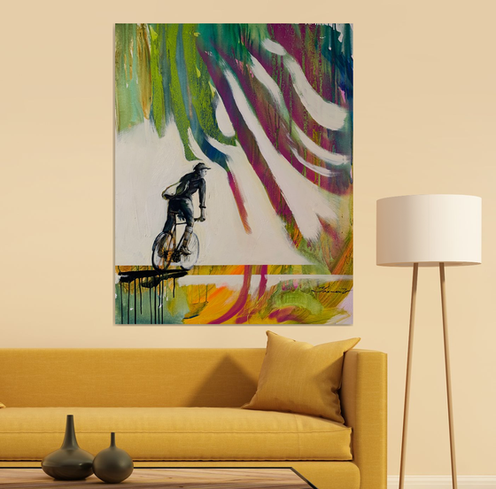 Big Bright painting - "Summer cyclist" - Pop Art - Street Art - Street - City - Bike - Sport