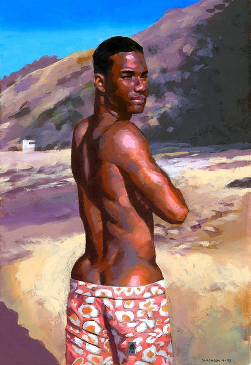 Black Man in Flowered Shorts by Douglas Simonson