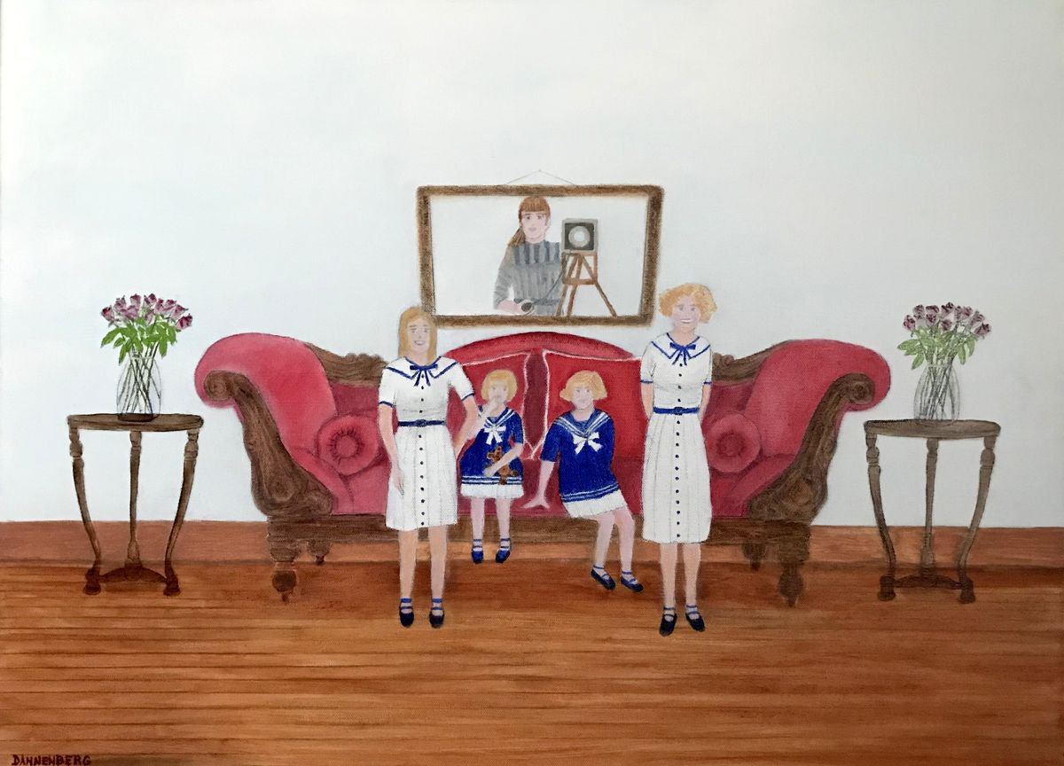 Impressionistic Portrait Oil Painting By Leslie Dannenberg, 30 X 22", Four Sisters Photograph; Oops, Original Artwork