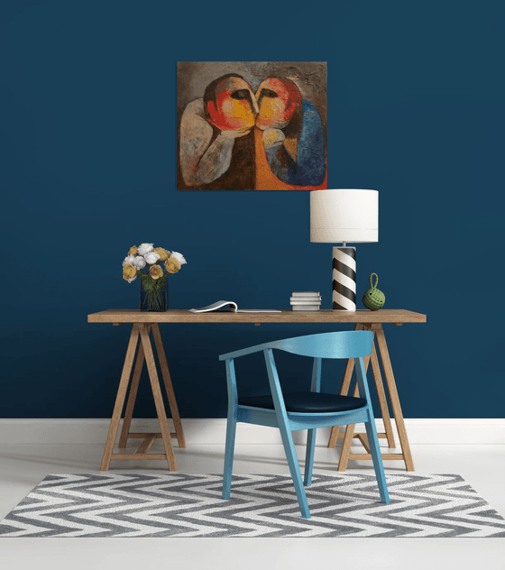 Kiss(Acrylic painting, 60x70cm, ready to hang)