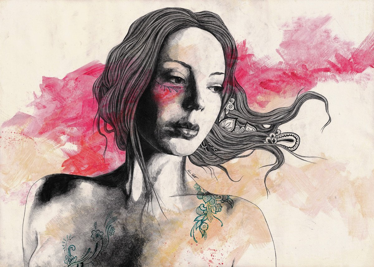 Expressive Portrait Pencil Drawing By Marco Paludet, 28 X 20", Hexagram, Original Artwork