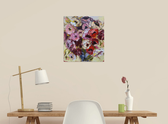 HAPPY TOGETHER- original painting on canvas, wall decor, floral painting., gift for her