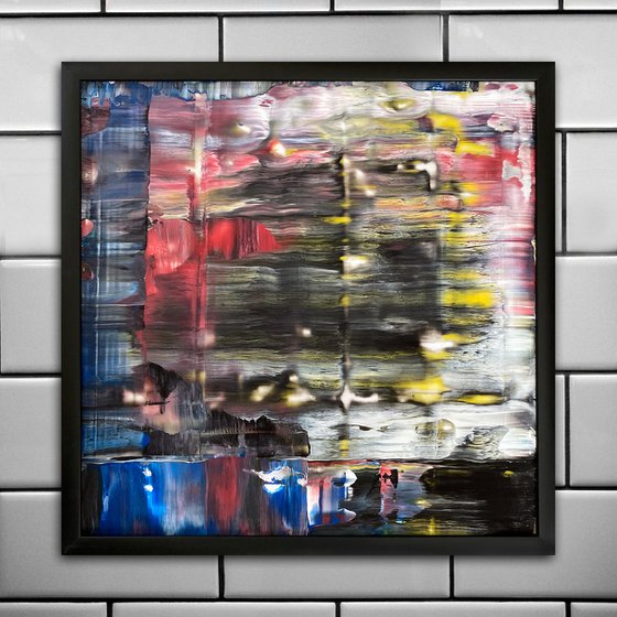 "In A Flurry" - Original PMS Abstract Acrylic Painting On Plexiglass, Framed - 26" x 26"