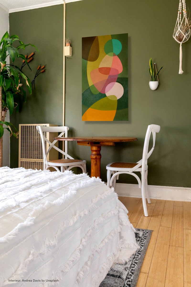 Geometric Abstract Oil Painting By Richard Mierniczak, 26 X 49", Composition 16. - 50