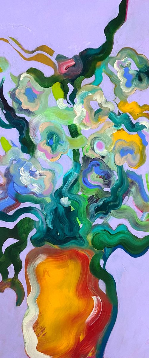 FOR A STAR- large scale xxl abstract, botanical, flowers in a vase, colourful expressive by Yulia Ani