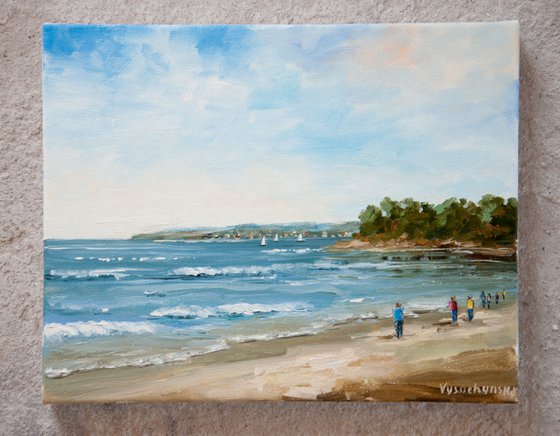 Seascape. Oil Painting. Walk along the coast. Ocean landscape. Artwork 8 x 10in.