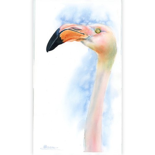 Flamingo  -  Original Watercolor Painting by Olga Shefranov (Tchefranov)