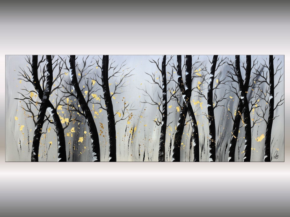Golden Forest - Acrylic Painting on Stretched Canvas - Abstract Art by Edelgard Schroer