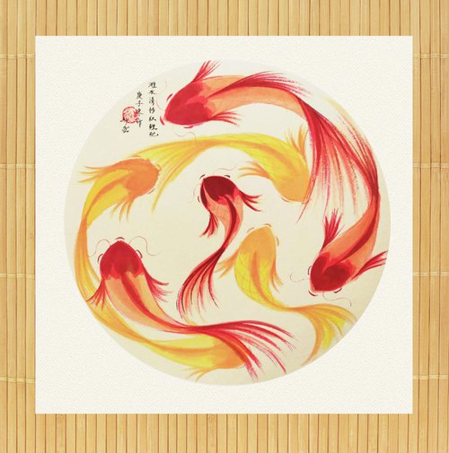 CHINESE PAINTING 38*38CM - KOI FISH by RAN HAO