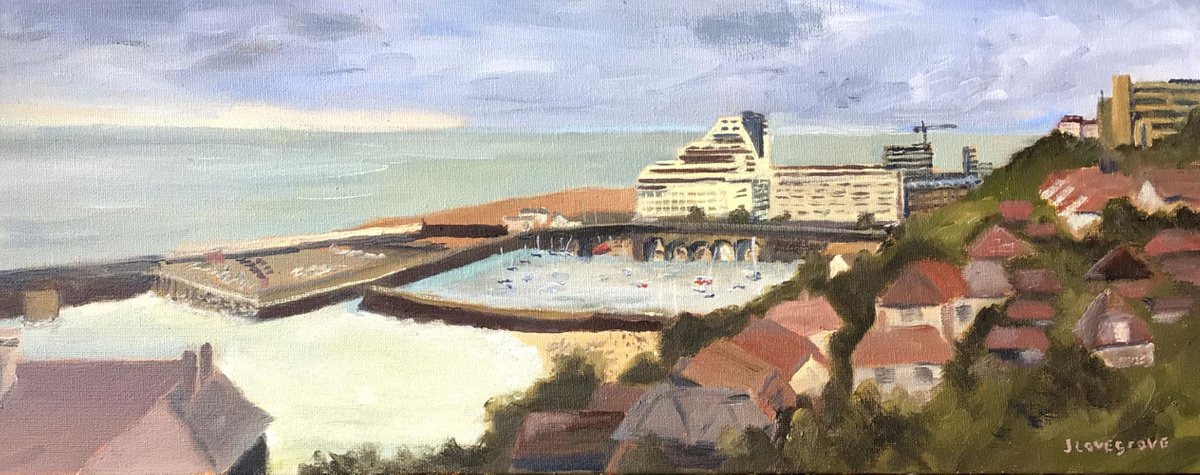Folkestone harbour from the Warren, oil painting by Julian Lovegrove Art