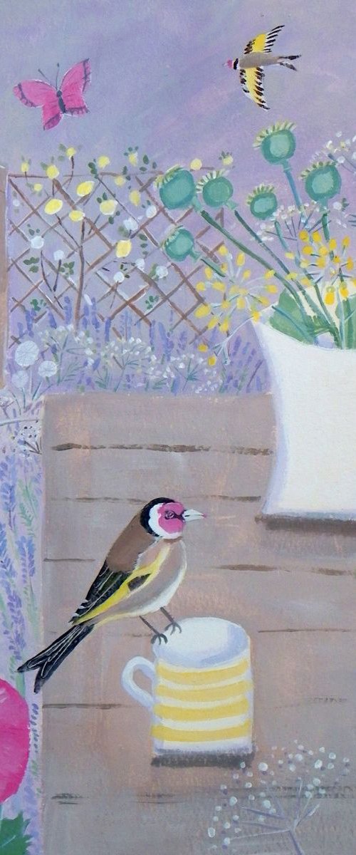 Garden Table with goldfinch by Mary Stubberfield