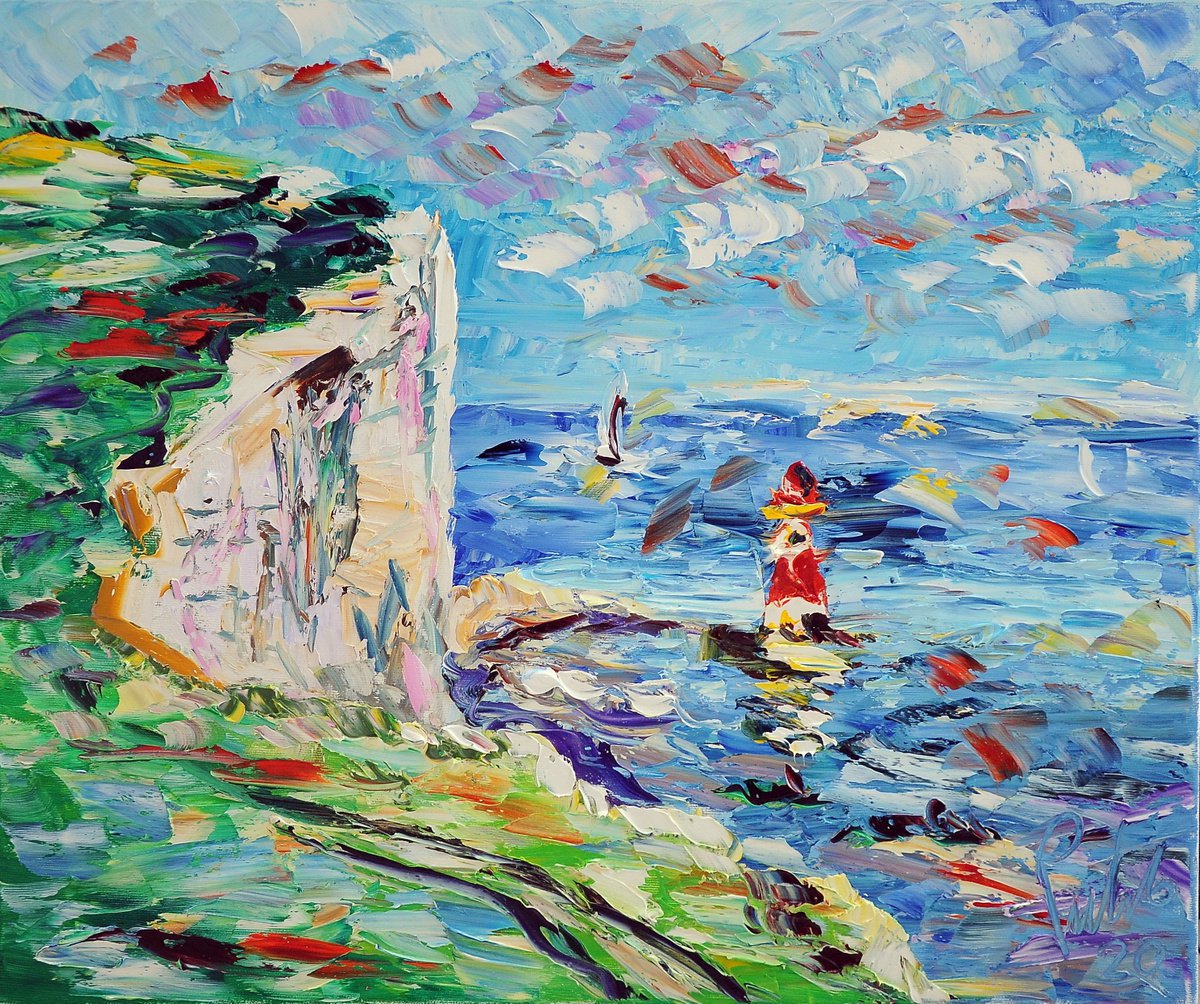 Impressionistic Landscape Oil Painting By Antonino Puliafico, 24 X 20, Scoglio E Faro, Original Artwork