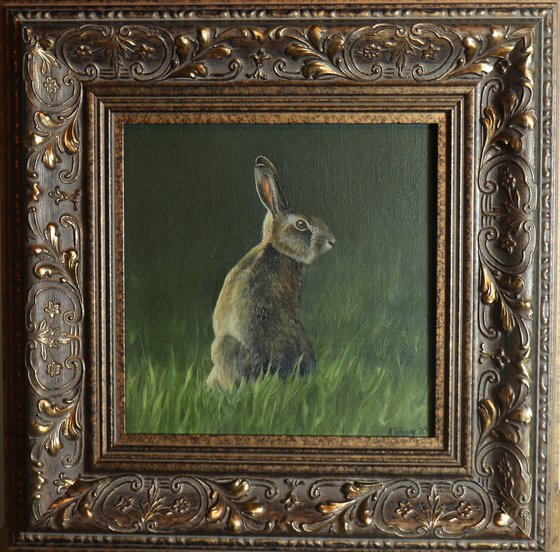 Rabbit Painting, Animal Artwork, Bunny, Nature Wall Decor Framed and Ready to Hang Oil Painting by Alex Jabore Active