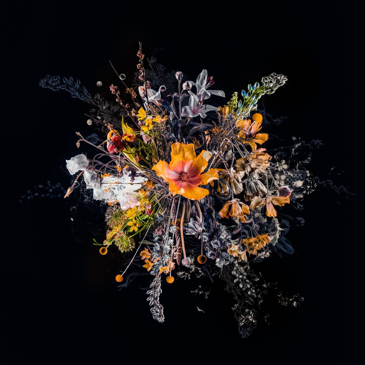 Botanical Painting By Teis Albers, 39 X 39", Bouquet Iv, Original Artwork