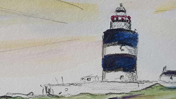 Hook Head Lighthouse at Dawn - Watercolour & Pencil study