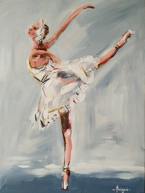 Backstage series  backstage 11 -Series Ballerina- woman Painting on MDF by Antigoni Tziora