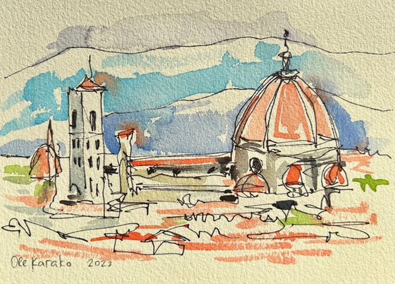 Collection of six sketches Landmarks of Italy