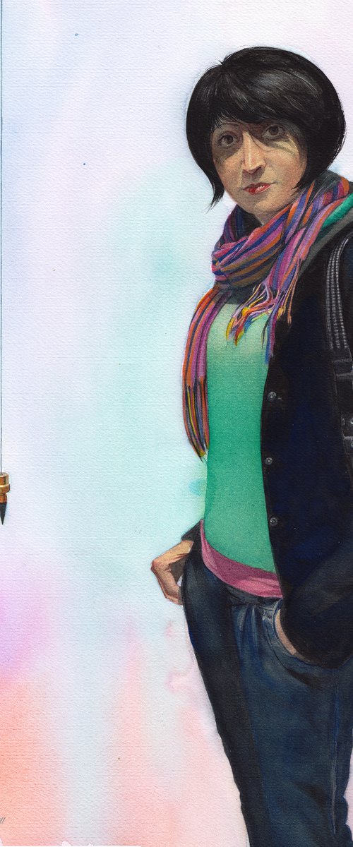 Girl in gallery for modern art by REME Jr.