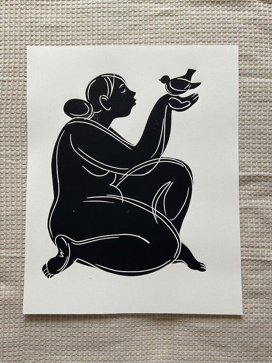 Linoprint "Bird-2" 40x50cm