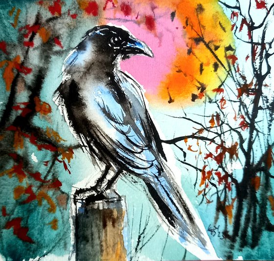 Crow at fall