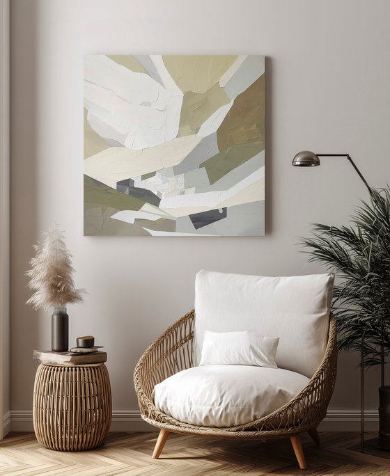 "Aura 3" Beige olive green abstract art