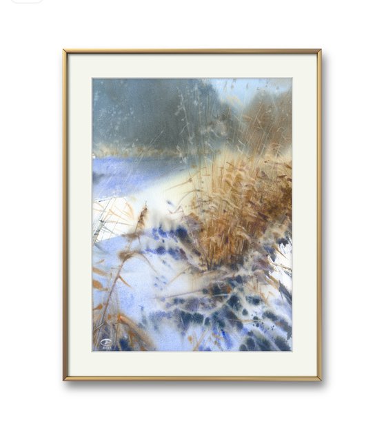 Winter landscape with dry grass.