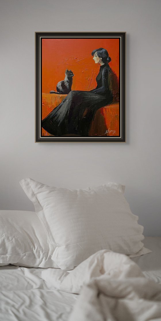 Woman and the Black Cat