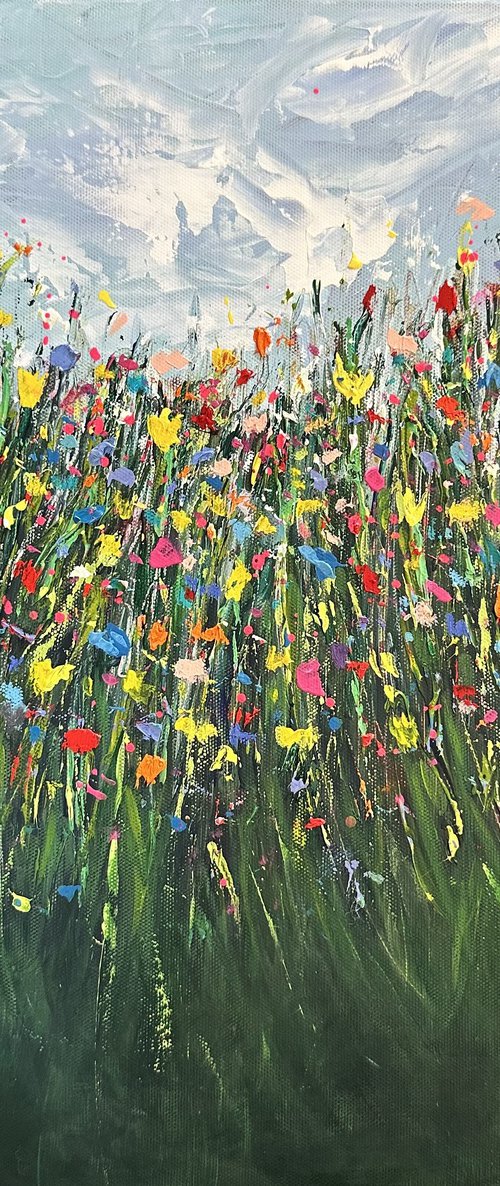 Wildflower abstract grey sky by Clare Hoath